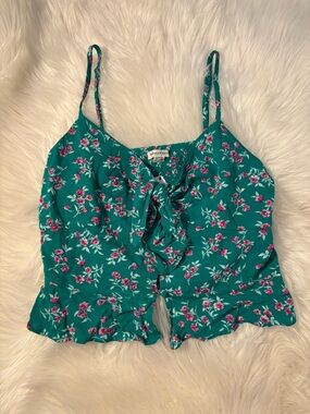 Teal Floral Tie-Front Top